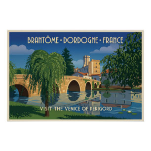 Pôster Cartaz de Viagem Vintage Brantôme Dordogne França