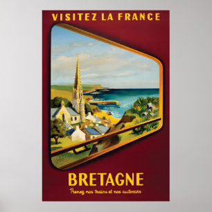 Poster Cartaz de Viagem Vintage Bretagne França Parede Co