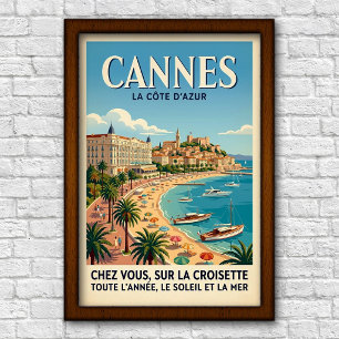 Poster Cartaz de Viagem Vintage Cannes, França anos 60
