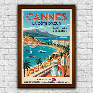 Poster Cartaz de Viagem Vintage Cannes, França anos 60