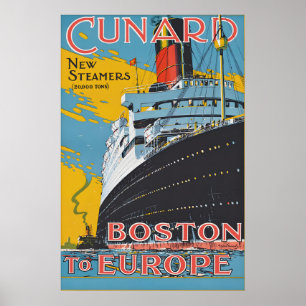 Poster Cartaz de Viagem Vintage Cunard de Boston para a E