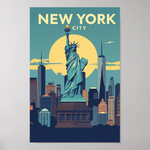 Poster Cartaz de Viagem Vintage da Estátua da Liberdade d