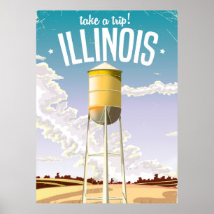 Poster cartaz de viagem vintage da fazenda de Illinois