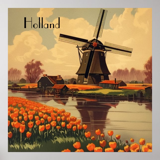 Poster Cartaz de viagem vintage da Holanda, personalizáve (Frente)
