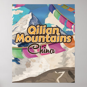 Poster Cartaz de viagem vintage da montanha Qilian da Chi