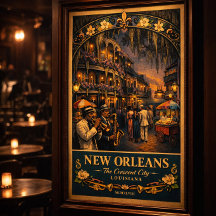 Cartaz de Viagem Vintage da Noite de Jazz de Nova