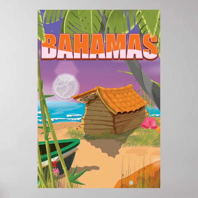 Poster Cartaz de viagem vintage das Bahamas (Frente)