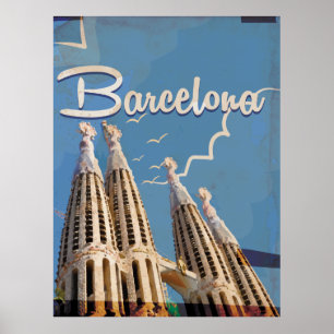 Poster Cartaz de viagem vintage de Barcelona