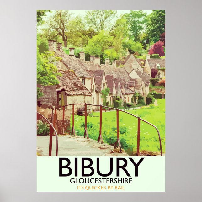 Poster Cartaz de viagem vintage de Bibury Gloucestershire (Frente)