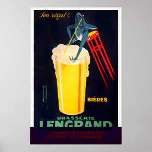 Poster Cartaz de viagem vintage de cerveja champanhe vinh
