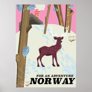 Pôster cartaz de viagem vintage de cervo da Noruega