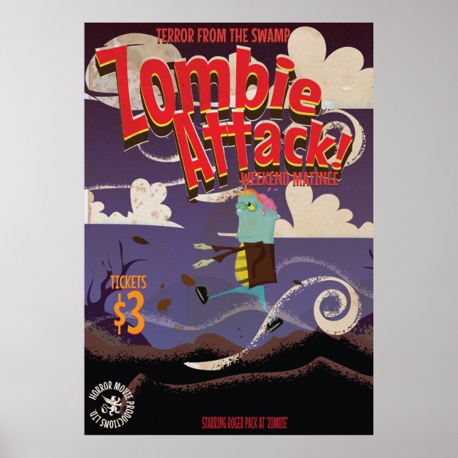Pôster Cartaz de Viagem Vintage de Filme de Zumbi (Frente)