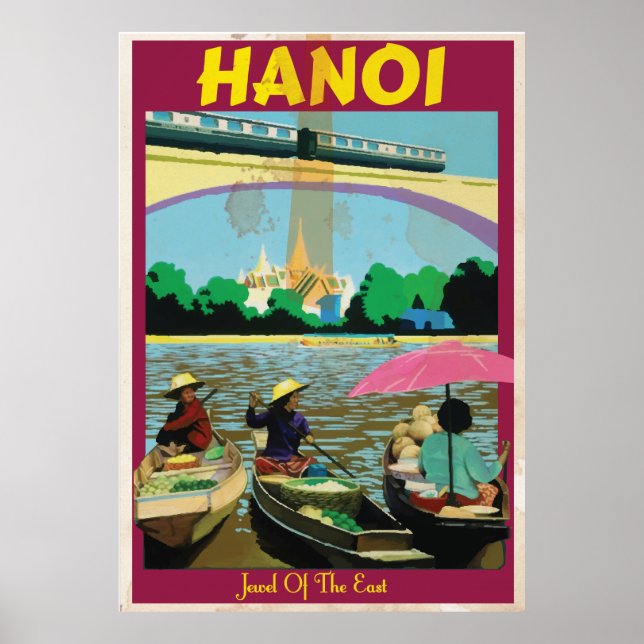 Pôster Cartaz de viagem vintage de Hanoi (Frente)