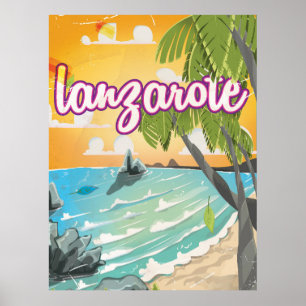 Pôster cartaz de viagem vintage de lanzarote cartoon