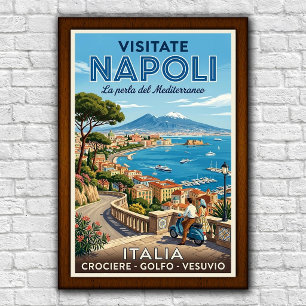 Poster Cartaz de Viagem Vintage de Nápoles, Itália dos an