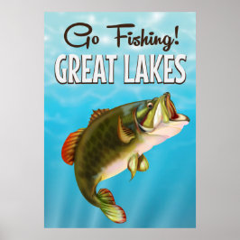 Pôster cartaz de viagem vintage de pesca nos Grandes Lago