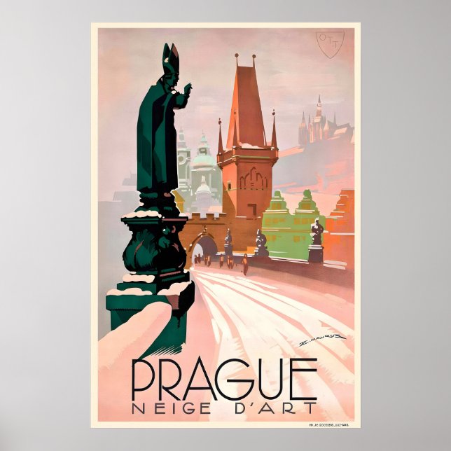 Poster Cartaz de Viagem Vintage de Praga Tcheco (Frente)