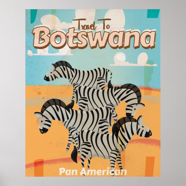 Poster Cartaz de viagem vintage do Botsuana. (Frente)
