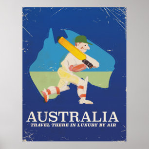 Pôster Cartaz de viagem vintage do críquete da Austrália