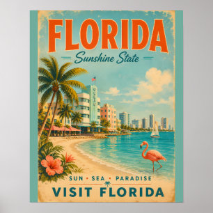Poster Cartaz de viagem vintage do estado da Flórida Suns