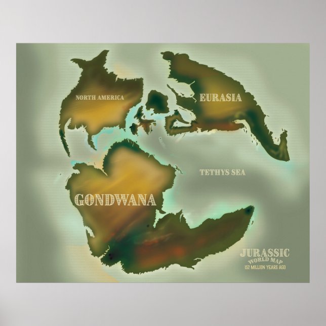 Poster Cartaz de viagem vintage do mapa jurássico. (Frente)