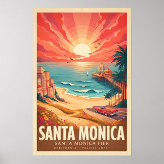 Poster Cartaz de Viagem Vintage do Pier de Santa Mônica C