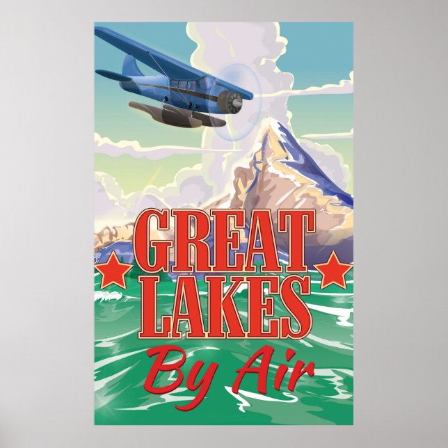 Pôster Cartaz de viagem vintage dos Grandes Lagos. (Frente)