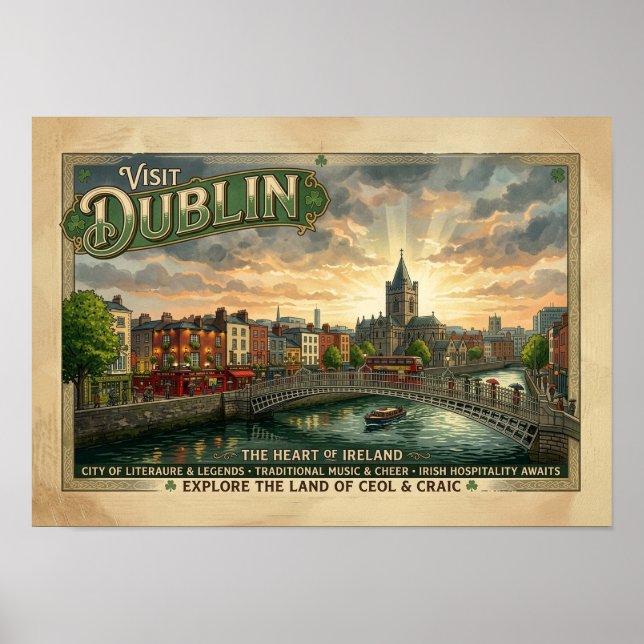 Poster Cartaz de Viagem Vintage Dublin (Frente)