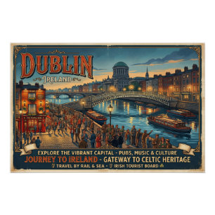 Pôster Cartaz de Viagem Vintage Dublin Irlanda