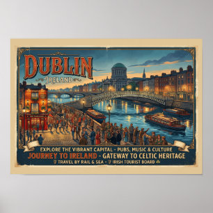 Poster Cartaz de Viagem Vintage Dublin Irlanda