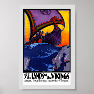 Poster Cartaz de Viagem Vintage Escandinávia Restaurado