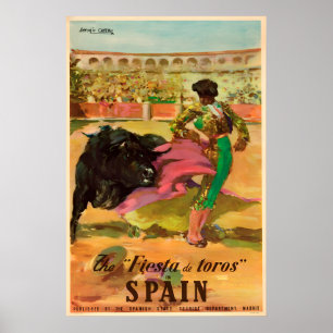Poster Cartaz de Viagem Vintage Espanhol Festa de Touro