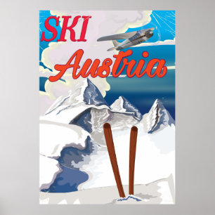 Poster Cartaz de viagem vintage Esqui Áustria