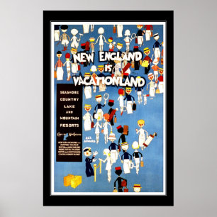 Pôster Cartaz de Viagem Vintage Férias Nova Inglaterra