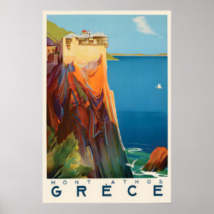 Poster Cartaz de Viagem Vintage Grécia Mosteiro Monte Ato