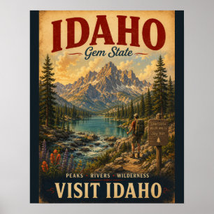 Poster Cartaz de Viagem Vintage Idaho Gem State com Paisa