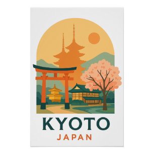 Pôster Cartaz de Viagem Vintage Kyoto Japão – Minimalista