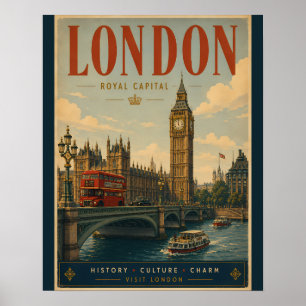 Poster Cartaz de Viagem Vintage Londres com Ponte Icónica