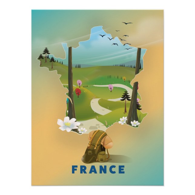 Pôster cartaz de viagem vintage mapa da França (Frente)