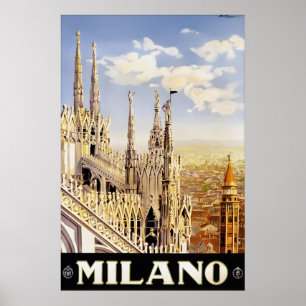 Poster Cartaz de Viagem Vintage Milão Itália, Milano