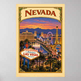 Poster Cartaz de Viagem Vintage Nevada Las Vegas
