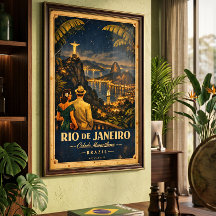 Cartaz de Viagem Vintage Noite do Rio de Janeiro