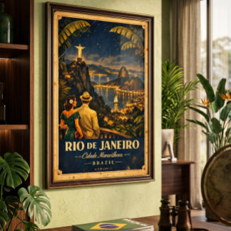 Poster Cartaz de Viagem Vintage Noite do Rio de Janeiro