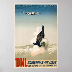 Poster Cartaz de Viagem Vintage Noruega de Avião - Enquad