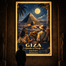 Cartaz de Viagem Vintage Noturno de Gizé Egito | E