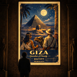 Poster Cartaz de Viagem Vintage Noturno de Gizé Egito | E