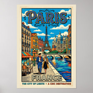 Poster Cartaz de Viagem Vintage Paris - A Cidade das Luze