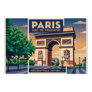 Pôster Cartaz de Viagem Vintage Paris Arco do Triunfo