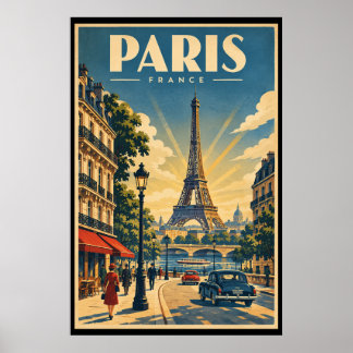 Poster Cartaz de Viagem Vintage Paris Torre Eiffel França