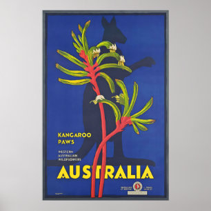 Poster Cartaz de Viagem Vintage Patas de Canguru Austráli